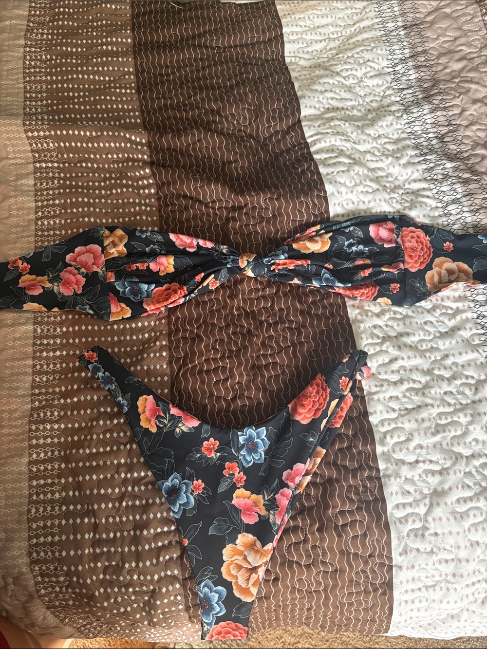 Skatie Black Floral Twist Bandeau Bikini Set